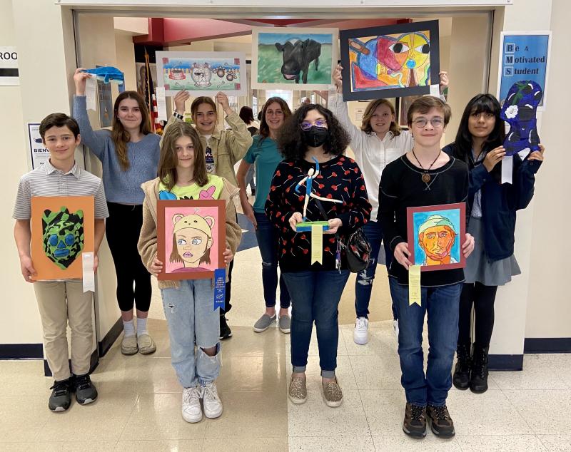 Beacon Middle Young at Art students in back are (l-r) Camilla Willis, Isla Touw, Hayden Hazzard and Abby Hazzard. In front are Sully Naden, Alisa Tsirtsan, Violet Matas and Reilly Choma. ELLEN DRISCOLL PHOTO